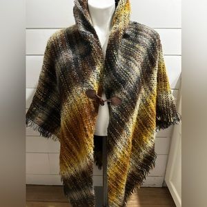 Shawl Multi Color Button Front One Size Brown Black Yellow Orange